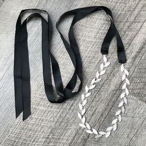 Rhinestone and Black Satin Ribbon Sash Belt Headpiece